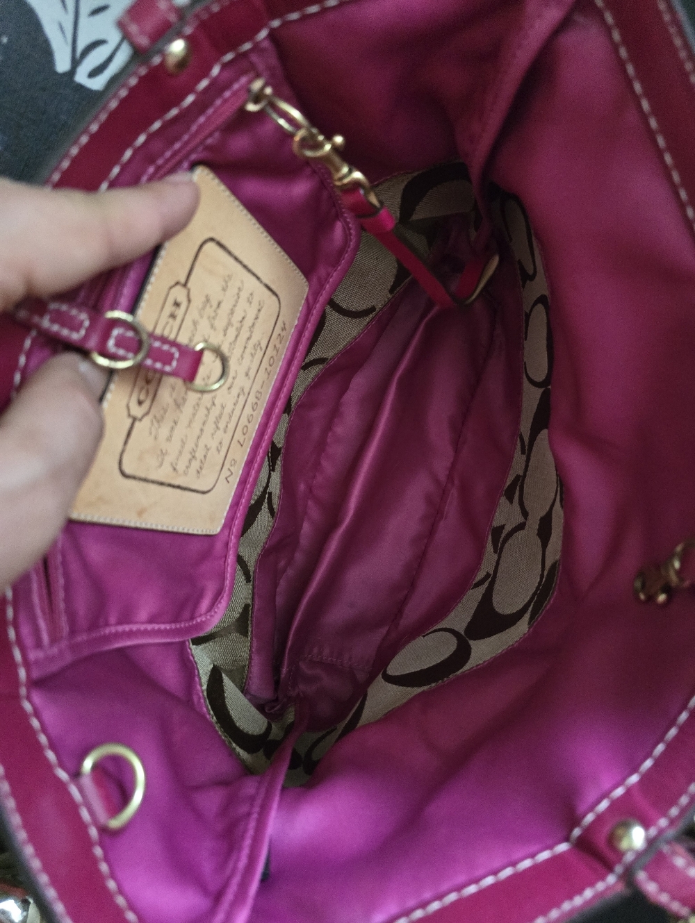 Coach Vintage Monogram Signature Stripe Tote Bag Y2K Women's Pink And Brown - Picture 5 of 10